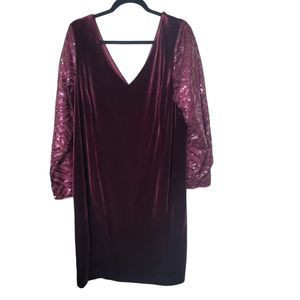 Lane Bryant Maroon Sequin Sleeve V-neck Dress Woman's Size 18